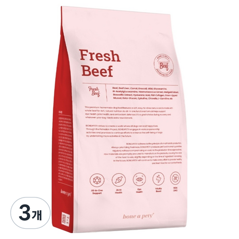 본아페티 강아지 플러스 프레시 비프 기능성 사료, 소+간, 1kg, 3개