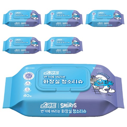 스카트 변기에 버리는 화장실 청소티슈 40매, 6개