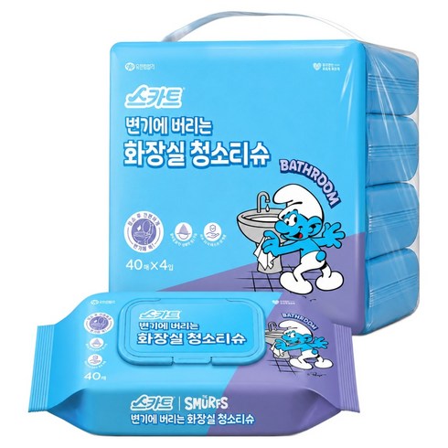 스카트 변기에 버리는 화장실 청소티슈 40매, 4개