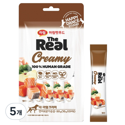 하림펫푸드 강아지 더리얼 크리미 짜먹는 간식, 혼합맛(연어/닭가슴살), 50g, 5개