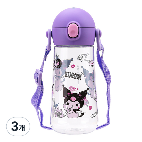 릴팡 더보틀 원터치 어깨끈 트라이탄 물통, 쿠로미, 470ml, 3개