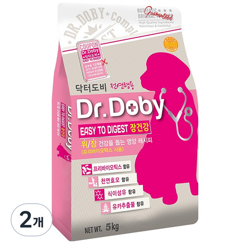 닥터도비 강아지 기능성 사료, 장건강/유산균, 5kg, 2개
