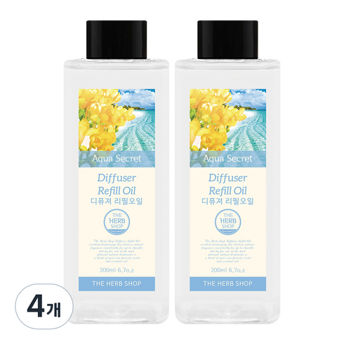 더허브샵 디퓨저 리필오일, 아쿠아시크릿, 200ml, 4개