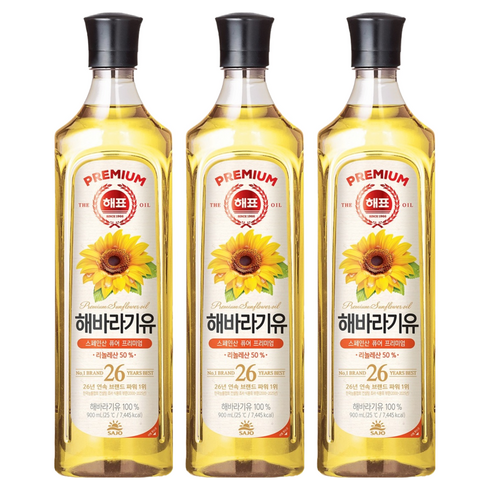 해표 해바라기유, 3개, 900ml