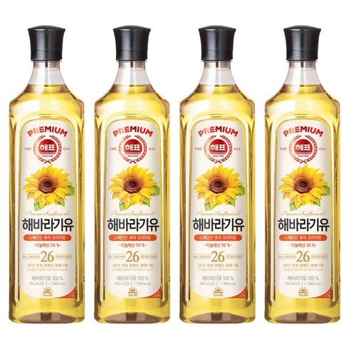 해표 해바라기유, 900ml, 4개