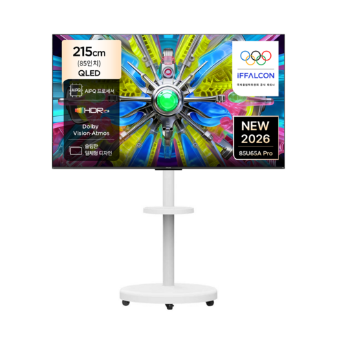 TCL 아이팔콘 4K QLED TV + 대형 무빙 스탠드 매트 화이트 세트, 85U65A Pro(TV), MSD58W(스탠드), 방문설치, 이동형 스탠드, 215cm(85인치)