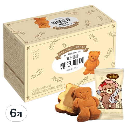 화과방 카스텔라 밀크베어 6개입, 222g, 6개