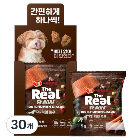 하림펫푸드 어덜트 더리얼 로우 도그 건조사료, 연어, 5g, 30개
