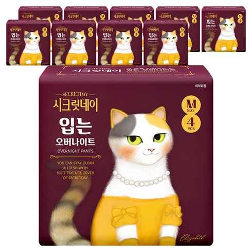 시크릿데이 하트 입는 오버나이트 팬티, 중형, 4개입, 10개