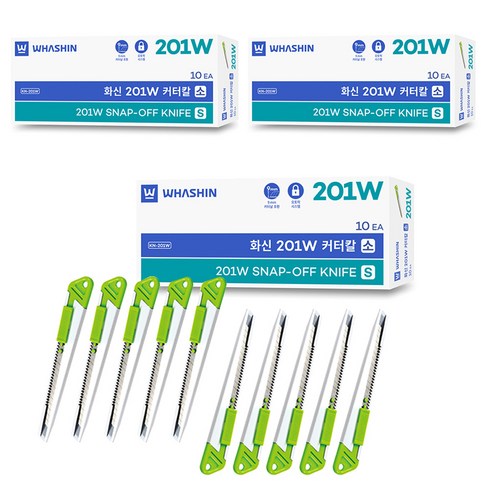 화신 스틸 커터칼 소 9mm KN-201W, 그린, 30개