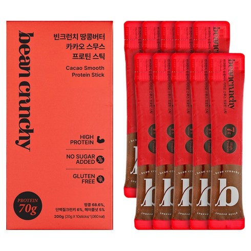 빈크런치 땅콩버터 카카오 스무스 프로틴 스틱 10p, 200g, 1개