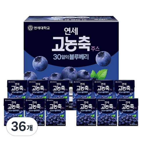 연세유업 고농축주스 30알의 블루베리, 36개, 120ml