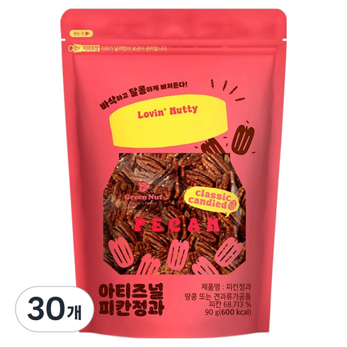 그린너트 아티즈널 피칸정과, 90g, 30개