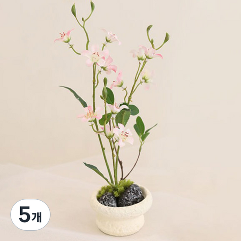 조아트 조화 인테리어 화산석 플랜테리어 소품 미니 화분 스프링블러썸, 핑크, 5개