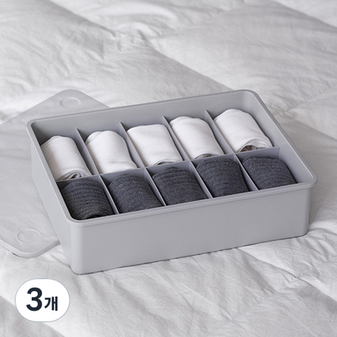 이즈리빙 칸칸칸 속옷 정리함, 그레이 + 반투명뚜껑, 3개