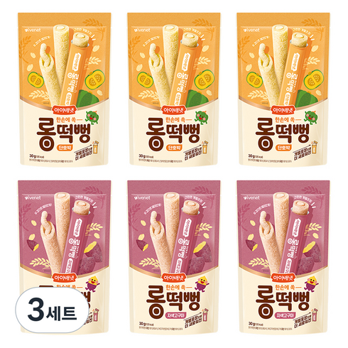 아이배냇 롱떡뻥 단호박 30g x 3p + 자색고구마 30g x 3p 세트, 혼합맛(단호박/자색고구마), 18개