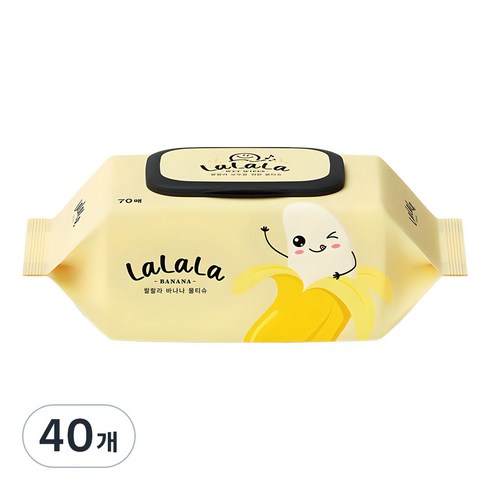 랄랄라 바나나 물티슈 캡형, 40개, 70매, 70g