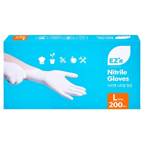 EZn이지엔 니트릴 장갑 3.5g 200p, 화이트, L, 1개