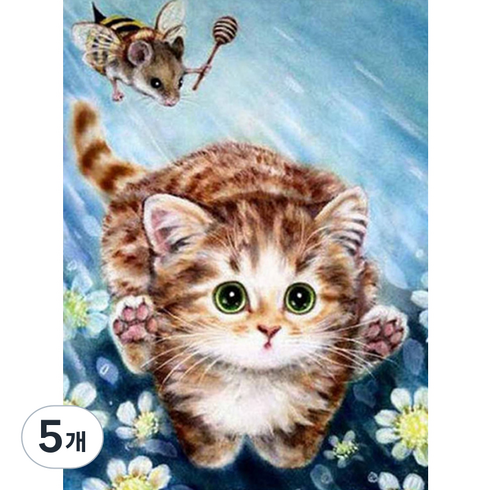 알로데 작은 고양이 벽 장식 DIY 보석십자수 스퀘어 30 x 40 cm, NO. 03, 5개