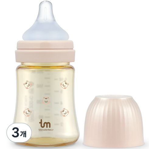 토비앤몰리 돗람이 PPSU 젖병 싱글팩, 핑크, 180ml, 3개