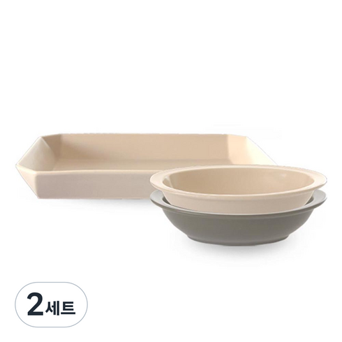 프렐류드 심플레 식기세트 3p, 오트밀((접시, 볼), 코코아(볼), 사각접시 + 타원볼 중 2종, 2세트