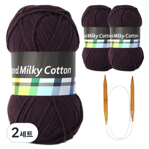브랜드얀 밀키코튼 별무늬 목도리 DIY 뜨개실 3p + 고급 흑대바늘 3.5mm, 28가지, 2세트