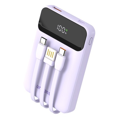 어반어스 PD 22.5W 고속충전 멀티 케이블 대용량 일체형 미니 보조배터리 10000mAh, 퍼플, UB-PA10P23WA2C