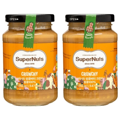 슈퍼너츠 100% 땅콩버터 크런치, 260g, 2개