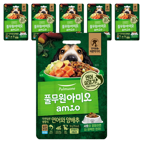 풀무원아미오 전연령 강아지 자연담은 영양식 습식사료, 연어+양배추, 50g, 6개