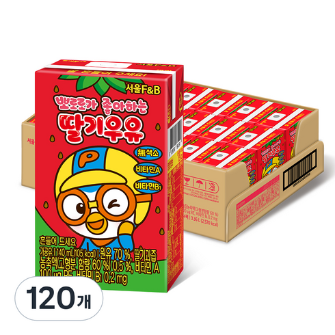 서울에프엔비 유아용 뽀로로가 좋아하는 딸기우유, 140ml, 120개