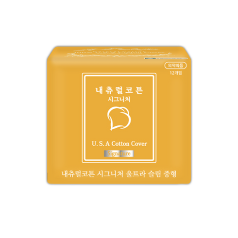 내츄럴코튼 시그니처 울트라슬림 생리대 날개형, 중형, 12개입, 1개