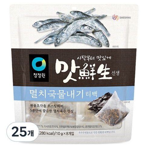 청정원 맛선생 멸치 국물내기 티백, 80g, 25개