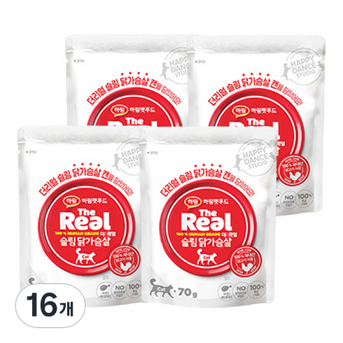 하림펫푸드 더리얼 슬림 가슴살 캣, 닭, 70g, 16개, 닭가슴살맛