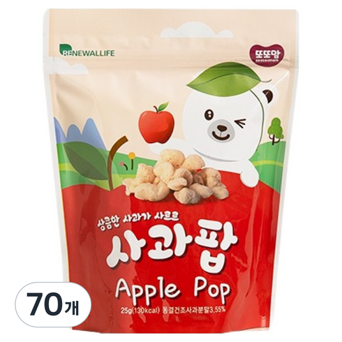 또또맘 유아용 콘스낵 사과팝, 사과맛, 25g, 70개