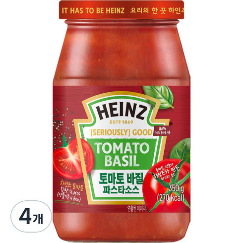 하인즈 토마토 바질 파스타 소스, 350g, 4개