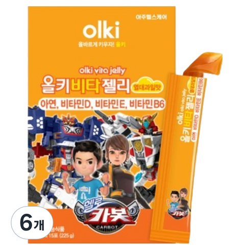 올키 헬로카봇 비타젤리 열대과일맛 15p, 225g, 6개
