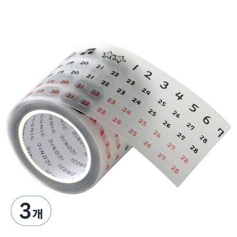 아이코닉 두들 날짜 키스컷 다꾸 테이프, 01 Red, 3개