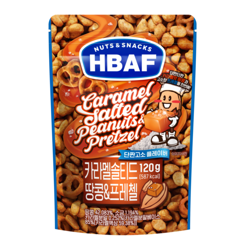 바프 넛츠앤스낵스 카라멜 솔티드 땅콩 앤 프레첼, 120g, 1개