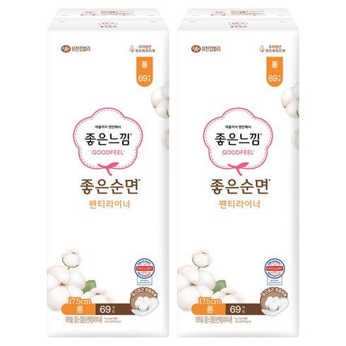 좋은느낌 좋은순면 팬티라이너, 롱, 69개입, 2개