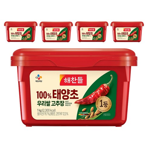 해찬들 100% 우리쌀 태양초 고추장, 1kg, 5개