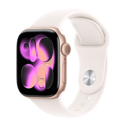 Apple 2025 애플워치 시리즈 11, 로즈 골드, 42mm, GPS, 알루미늄,로즈 골드/라이트 블러시 스포츠 밴드, M/L