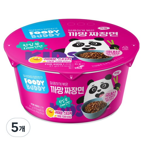 푸디버디 까망짜장면 컵, 91g, 5개