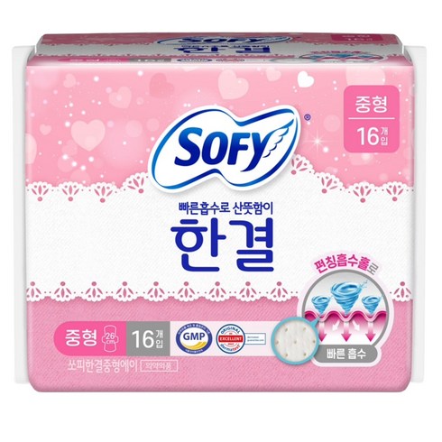 쏘피 한결 생리대 날개형, 중형, 16개입, 1개