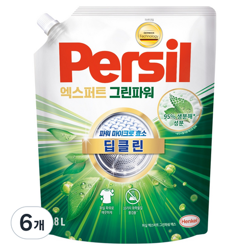 퍼실 겸용 딥클린 엑스퍼트 그린파워 액체세제 리필, 1.8L, 1개입, 6개