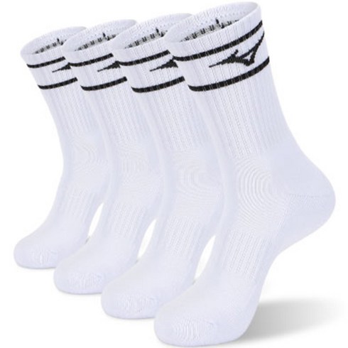 미즈노 라이너 더블 쿠션 크루 스포츠 양말, 화이트, 4개