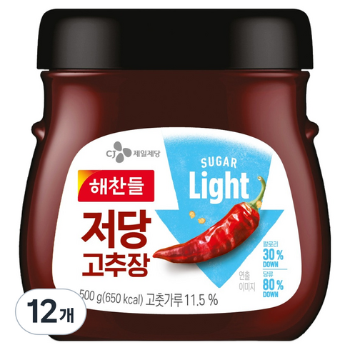 해찬들 저당 고추장, 500g, 12개
