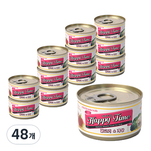 해피타임 강아지 캔 간식, 혼합맛(닭고기/게살), 100g, 48개