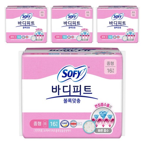 바디피트 볼록맞춤 생리대 날개형, 중형, 16개입, 4개