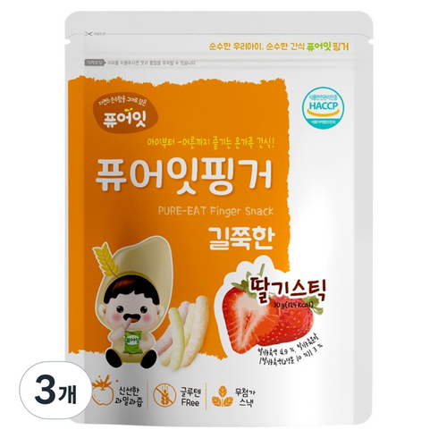 퓨어잇 핑거 길쭉한 스틱, 딸기, 30g, 3개