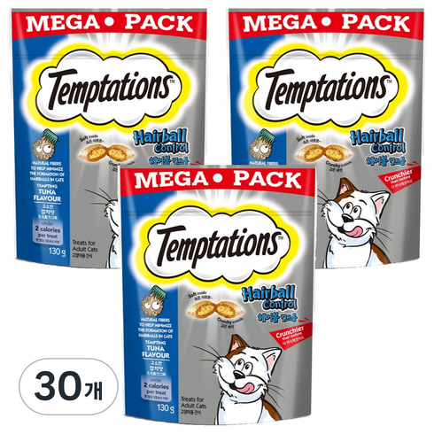 템테이션 고양이 헤어볼 컨트롤 스낵 간식, 고소한 참치맛, 130g, 30개